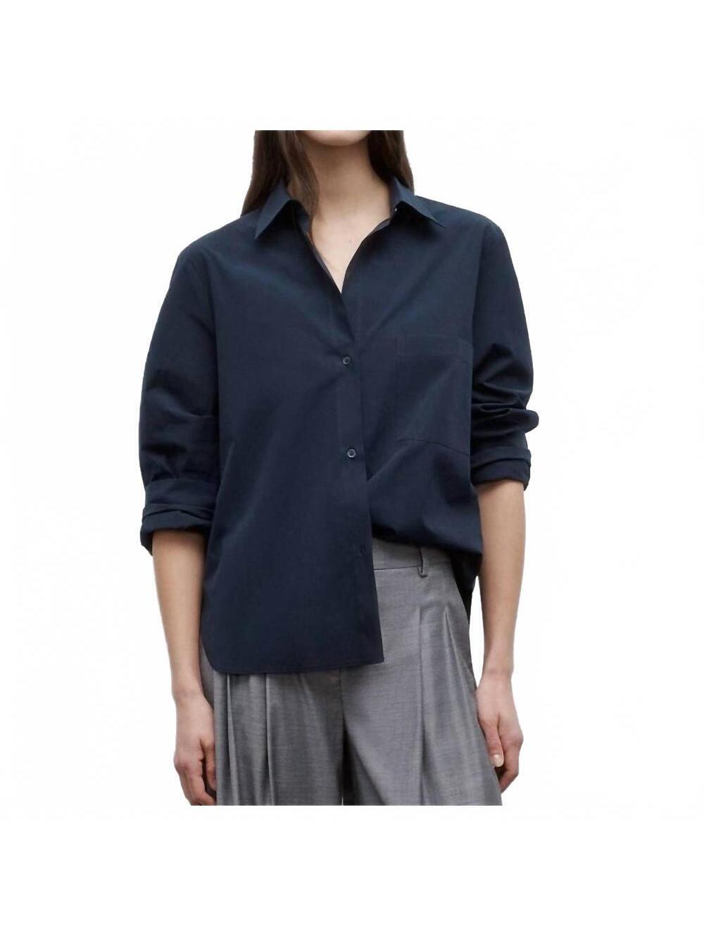 TWP Next Morning Shirt Cotton Poplin Button Midnight Blue Women's M/L